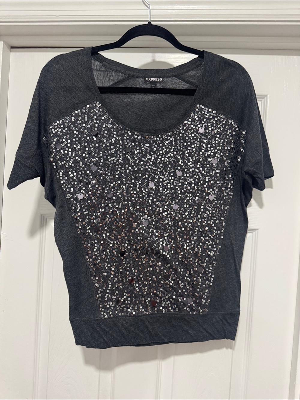 Express Charcoal Sequin Short Sleeve Tee